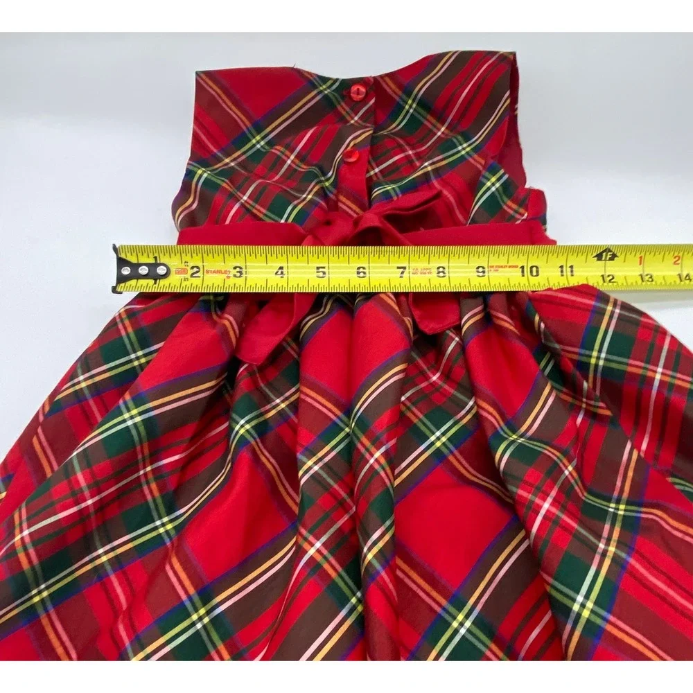 Blueberi Boulevard Kids Red Tartan Plaid Holiday Dress Size 6 Tulle Skirt Bow